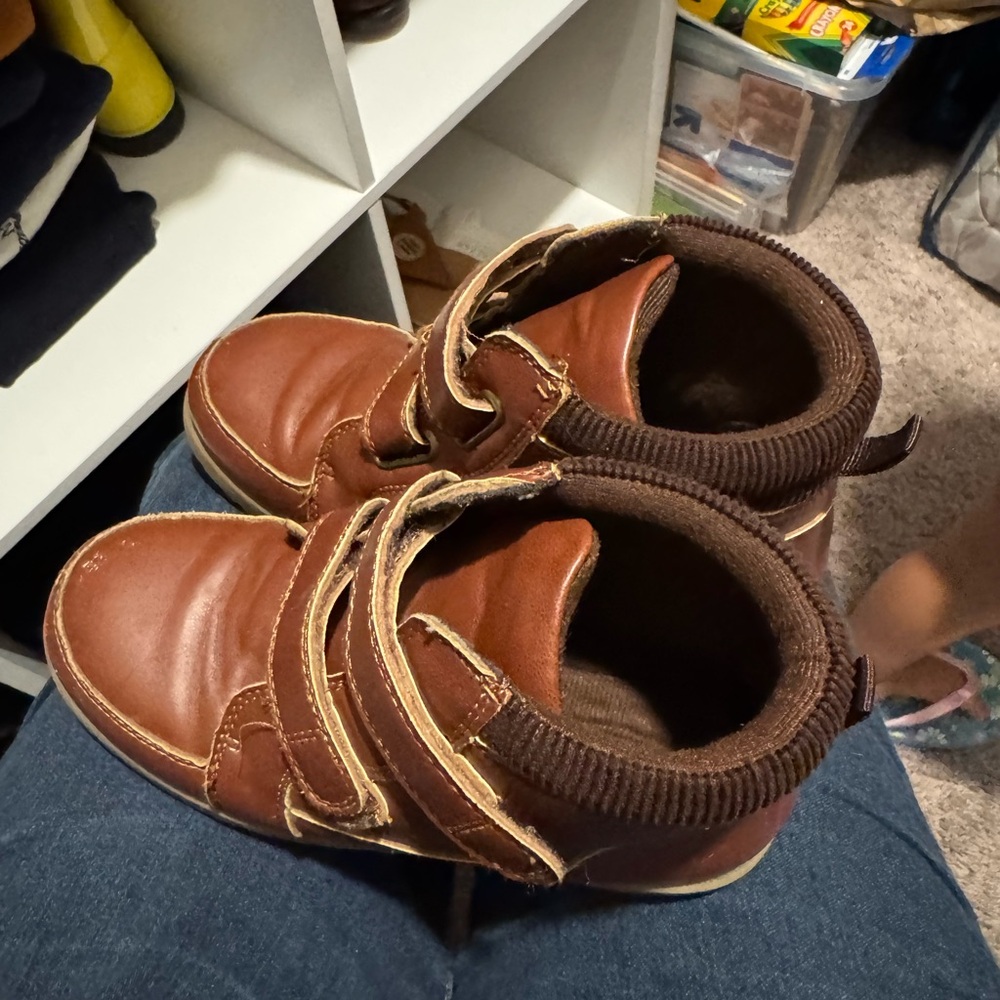 Gymboree Brown Leather Ankle Boots with Knit Cuff